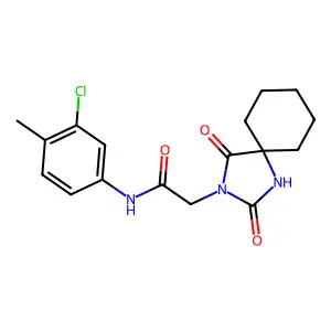 N-(3-chloro-4-methylphenyl)-2-(2,4-dioxo-1,3-diazaspiro[4.5]dec-3-yl)acetamide structure