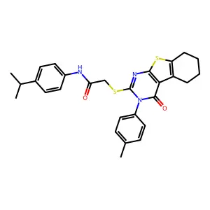 2-{[3-(4-methylphenyl)-4-oxo-3,4,5,6,7,8-hexahydro[1]benzothieno[2,3-d]pyrimidin-2-yl]sulfanyl}-N-[4-(propan-2-yl)phenyl]acetamide structure