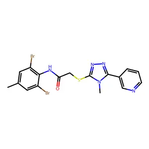 N-(2,6-dibromo-4-methylphenyl)-2-{[4-methyl-5-(pyridin-3-yl)-4H-1,2,4-triazol-3-yl]sulfanyl}acetamide structure