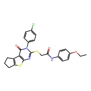 2-{[3-(4-chlorophenyl)-4-oxo-3,5,6,7-tetrahydro-4H-cyclopenta[4,5]thieno[2,3-d]pyrimidin-2-yl]sulfanyl}-N-(4-ethoxyphenyl)acetamide structure