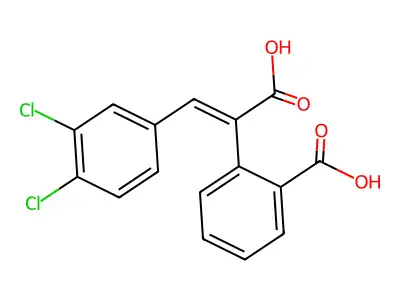 2-[1-Carboxy-2-(3,4-dichlorophenyl)ethenyl]benzoic acid structure