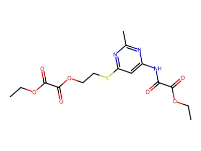 Ethanedioic acid, 2-((6-((ethoxyoxoacetyl)amino)-2-methyl-4-pyrimidinyl)thio)ethyl ethyl ester structure