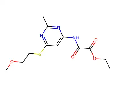 Acetic acid, ((6-((2-methoxyethyl)thio)-2-methyl-4-pyrimidinyl)amino)oxo-, ethyl ester structure