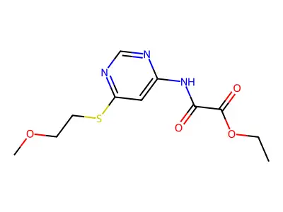 Acetic acid, ((6-((2-methoxyethyl)thio)-4-pyrimidinyl)amino)oxo-, ethyl ester structure