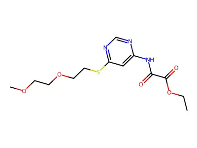 Acetic acid, ((6-((2-(2-methoxyethoxy)ethyl)thio)-4-pyrimidinyl)amino)oxo-, ethyl ester structure