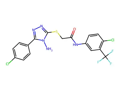 2-[4-amino-5-(4-chlorophenyl)(1,2,4-triazol-3-ylthio)]-N-[4-chloro-3-(trifluor omethyl)phenyl]acetamide structure