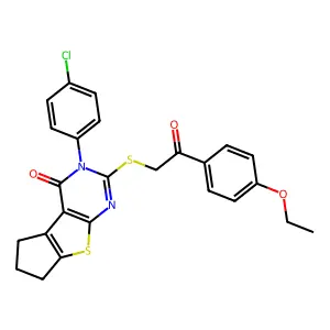 3-(4-chlorophenyl)-2-{[2-(4-ethoxyphenyl)-2-oxoethyl]sulfanyl}-3,5,6,7-tetrahydro-4H-cyclopenta[4,5]thieno[2,3-d]pyrimidin-4-one structure