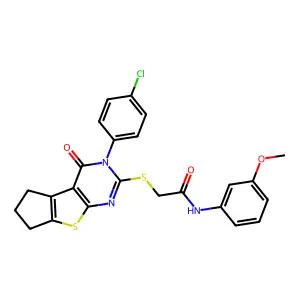 2-{[3-(4-chlorophenyl)-4-oxo-3,5,6,7-tetrahydro-4H-cyclopenta[4,5]thieno[2,3-d]pyrimidin-2-yl]sulfanyl}-N-(3-methoxyphenyl)acetamide structure