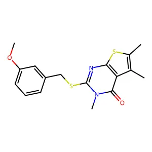 2-[(3-methoxybenzyl)sulfanyl]-3,5,6-trimethylthieno[2,3-d]pyrimidin-4(3H)-one structure