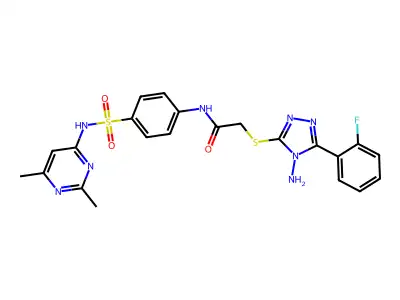 2-[4-amino-5-(2-fluorophenyl)(1,2,4-triazol-3-ylthio)]-N-(4-{[(2,6-dimethylpyr imidin-4-yl)amino]sulfonyl}phenyl)acetamide structure