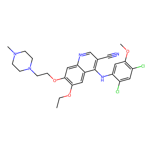 4-[(2,4-dichloro-5-methoxyphenyl)amino]-6-ethoxy-7-[2-(4-methyl-1-piperazinyl)ethoxy]quinoline-3-carbonitrile structure