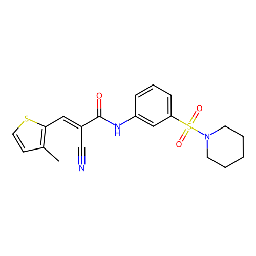 2-cyano-3-(3-methylthiophen-2-yl)-N-[3-(piperidine-1-sulfonyl)phenyl]prop-2-enamide structure