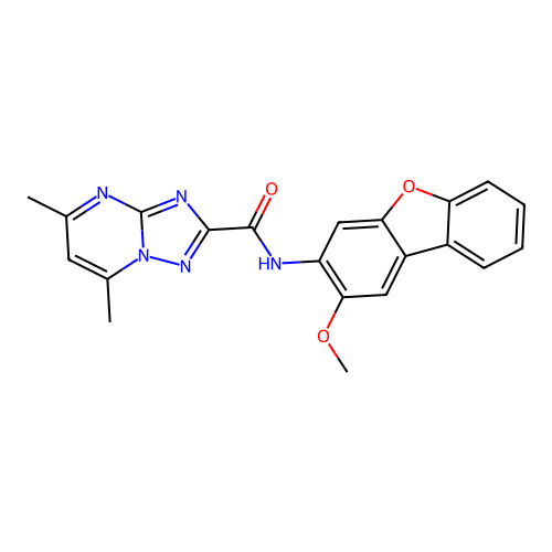 N-(2-methoxydibenzo[b,d]furan-3-yl)-5,7-dimethyl-[1,2,4]triazolo[1,5-a]pyrimidine-2-carboxamide structure
