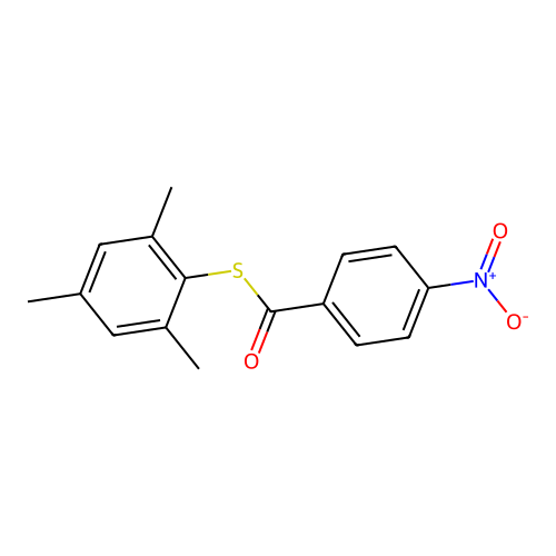 S-(2,4,6-trimethylphenyl) 4-nitrobenzenecarbothioate structure