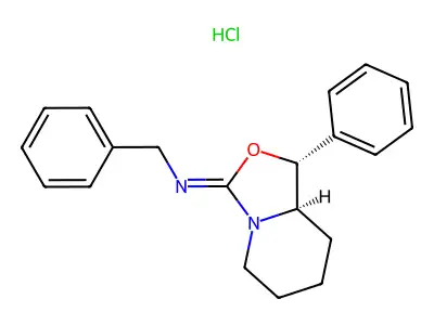 (+-)-trans-3-Benzylimino-1-phenylhexahydro-3H-oxazolo(3,4-a)pyridine hydrochloride structure