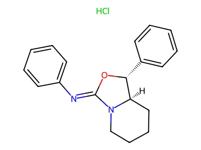 (+-)-trans-1-Phenyl-3-phenyliminohexahydro-3H-oxazolo(3,4-a)pyridine hydrochloride structure