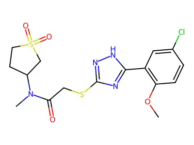 2-[[5-(5-chloro-2-methoxyphenyl)-1H-1,2,4-triazol-3-yl]sulfanyl]-N-(1,1-dioxothiolan-3-yl)-N-methylacetamide structure