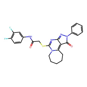 N-(3,4-difluorophenyl)-2-[(3-oxo-4-phenyl-4,5,7,9-tetrazatricyclo[7.5.0.02,6]tetradeca-1,5,7-trien-8-yl)sulfanyl]acetamide structure