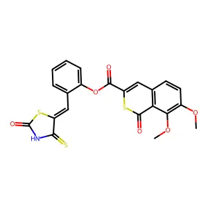 2-[(Z)-(2-oxo-4-thioxo-1,3-thiazolidin-5-ylidene)methyl]phenyl 7,8-dimethoxy-1-oxo-1H-isothiochromene-3-carboxylate structure