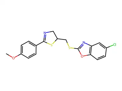 5-chloro-2-({[2-(4-methoxyphenyl)-4,5-dihydro-1,3-thiazol-5-yl]methyl}sulfanyl)-1,3-benzoxazole structure