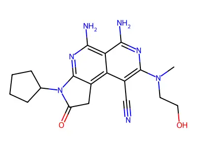5,6-diamino-3-cyclopentyl-8-[2-hydroxyethyl(methyl)amino]-2-oxo-1H-pyrrolo[2,3-c][2,7]naphthyridine-9-carbonitrile structure