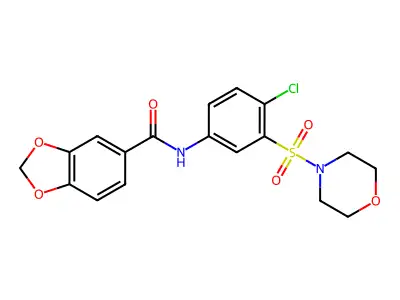 N-(4-chloro-3-morpholin-4-ylsulfonylphenyl)-1,3-benzodioxole-5-carboxamide structure