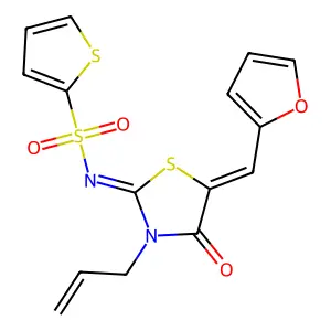 N-[(2E,5Z)-5-[(furan-2-yl)methylidene]-4-oxo-3-(prop-2-en-1-yl)-1,3-thiazolidin-2-ylidene]thiophene-2-sulfonamide structure