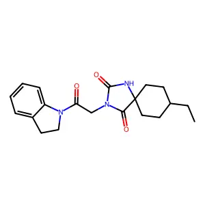 3-[2-(2,3-dihydroindol-1-yl)-2-oxoethyl]-8-ethyl-1,3-diazaspiro[4.5]decane-2,4-dione structure