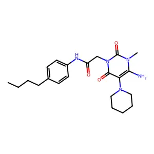 2-(4-amino-3-methyl-2,6-dioxo-5-piperidin-1-ylpyrimidin-1-yl)-N-(4-butylphenyl)acetamide structure