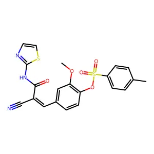[4-[(E)-2-cyano-3-oxo-3-(1,3-thiazol-2-ylamino)prop-1-enyl]-2-methoxyphenyl] 4-methylbenzenesulfonate structure