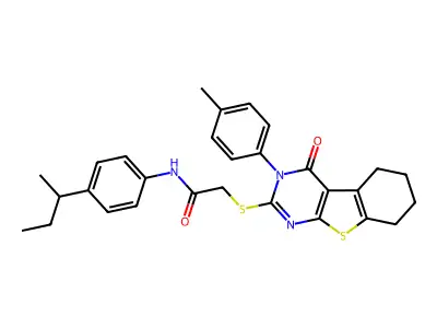 N-[4-(butan-2-yl)phenyl]-2-{[3-(4-methylphenyl)-4-oxo-3,4,5,6,7,8-hexahydro[1]benzothieno[2,3-d]pyrimidin-2-yl]sulfanyl}acetamide structure