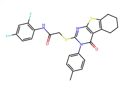N-(2,4-difluorophenyl)-2-{[3-(4-methylphenyl)-4-oxo-3,4,5,6,7,8-hexahydro[1]benzothieno[2,3-d]pyrimidin-2-yl]sulfanyl}acetamide structure