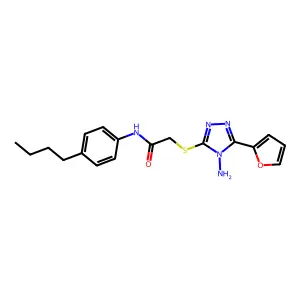 2-((4-amino-5-(furan-2-yl)-4H-1,2,4-triazol-3-yl)thio)-N-(4-butylphenyl)acetamide structure
