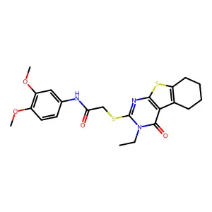 N-(3,4-dimethoxyphenyl)-2-(3-ethyl-4-oxo(3,5,6,7,8-pentahydrobenzo[b]thiopheno [2,3-d]pyrimidin-2-ylthio))acetamide structure
