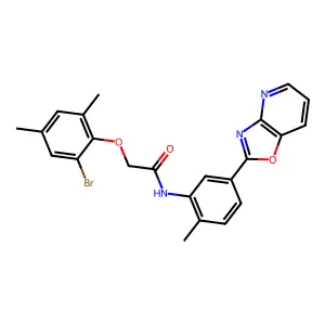 2-(2-bromo-4,6-dimethylphenoxy)-N-[2-methyl-5-([1,3]oxazolo[4,5-b]pyridin-2-yl)phenyl]acetamide structure