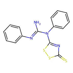 N,N'-Diphenyl-N-(3-thioxo-3H-1,2,4-dithiazol-5-yl)guanidine structure