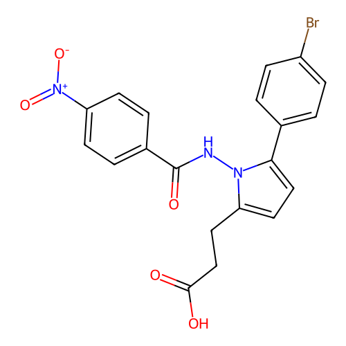 3-(5-(4-bromophenyl)-1-(4-nitrobenzamido)-1H-pyrrol-2-yl)propanoic acid structure