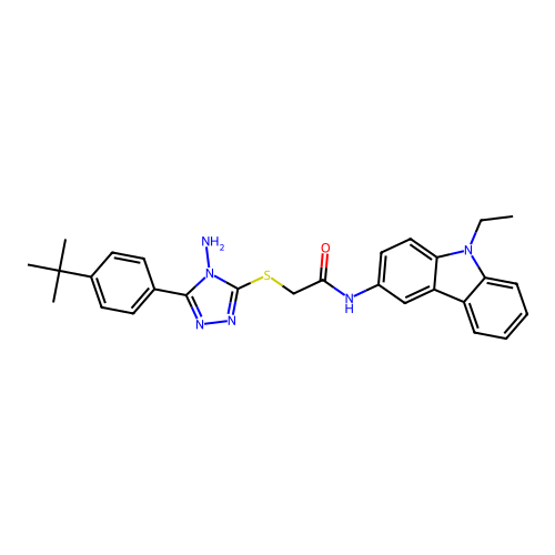 2-[[4-amino-5-(4-tert-butylphenyl)-1,2,4-triazol-3-yl]sulfanyl]-N-(9-ethylcarbazol-3-yl)acetamide structure