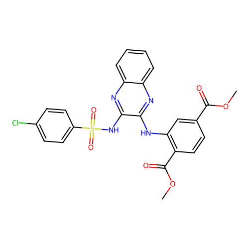 dimethyl 2-((3-(4-chlorophenylsulfonamido)quinoxalin-2-yl)amino)terephthalate structure