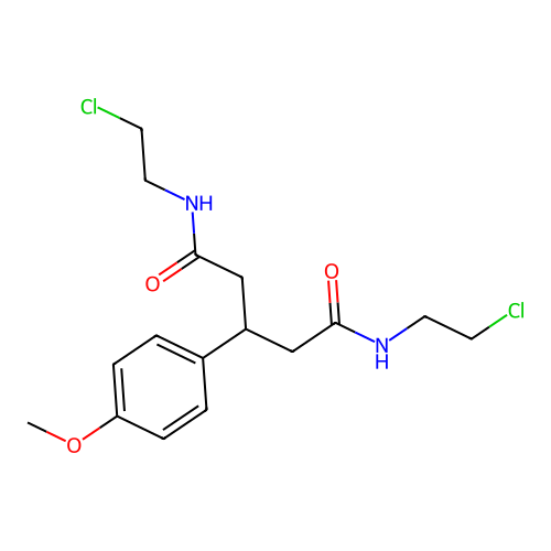 N,N'-bis(2-chloroethyl)-3-(4-methoxyphenyl)pentanediamide structure