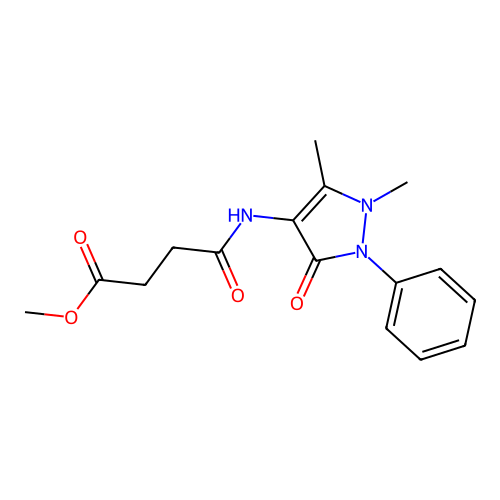 methyl 3-[N-(2,3-dimethyl-5-oxo-1-phenyl-3-pyrazolin-4-yl)carbamoyl]propanoate structure
