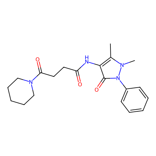 N-(1,5-dimethyl-3-oxo-2-phenyl-2,3-dihydro-1H-pyrazol-4-yl)-4-oxo-4-(piperidin-1-yl)butanamide structure