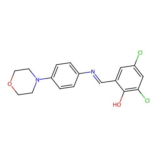 2,4-dichloro-6-[(E)-{[4-(morpholin-4-yl)phenyl]imino}methyl]phenol structure