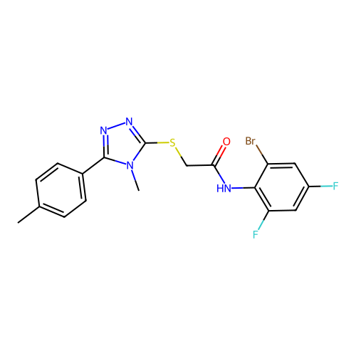 N-(2-bromo-4,6-difluorophenyl)-2-{[4-methyl-5-(4-methylphenyl)-4H-1,2,4-triazol-3-yl]sulfanyl}acetamide structure