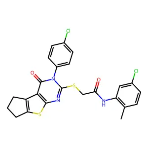N-(5-chloro-2-methylphenyl)-2-{[3-(4-chlorophenyl)-4-oxo-3,5,6,7-tetrahydro-4H-cyclopenta[4,5]thieno[2,3-d]pyrimidin-2-yl]sulfanyl}acetamide structure