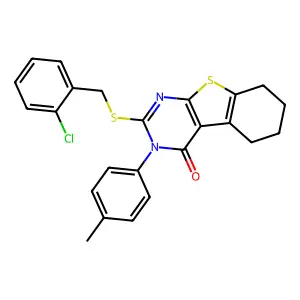 2-[(2-chlorobenzyl)sulfanyl]-3-(4-methylphenyl)-5,6,7,8-tetrahydro[1]benzothieno[2,3-d]pyrimidin-4(3H)-one structure