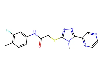 N-(3-fluoro-4-methylphenyl)-2-{[4-methyl-5-(pyrazin-2-yl)-4H-1,2,4-triazol-3-yl]sulfanyl}acetamide structure