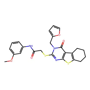 2-{[3-(furan-2-ylmethyl)-4-oxo-3,4,5,6,7,8-hexahydro[1]benzothieno[2,3-d]pyrimidin-2-yl]sulfanyl}-N-(3-methoxyphenyl)acetamide structure