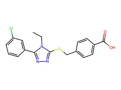 4-{[5-(3-Chlorophenyl)-4-ethyl-1,2,4-triazol-3-ylthio]methyl}benzoic acid structure