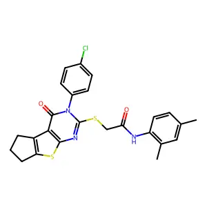 2-{[3-(4-chlorophenyl)-4-oxo-3,5,6,7-tetrahydro-4H-cyclopenta[4,5]thieno[2,3-d]pyrimidin-2-yl]sulfanyl}-N-(2,4-dimethylphenyl)acetamide structure
